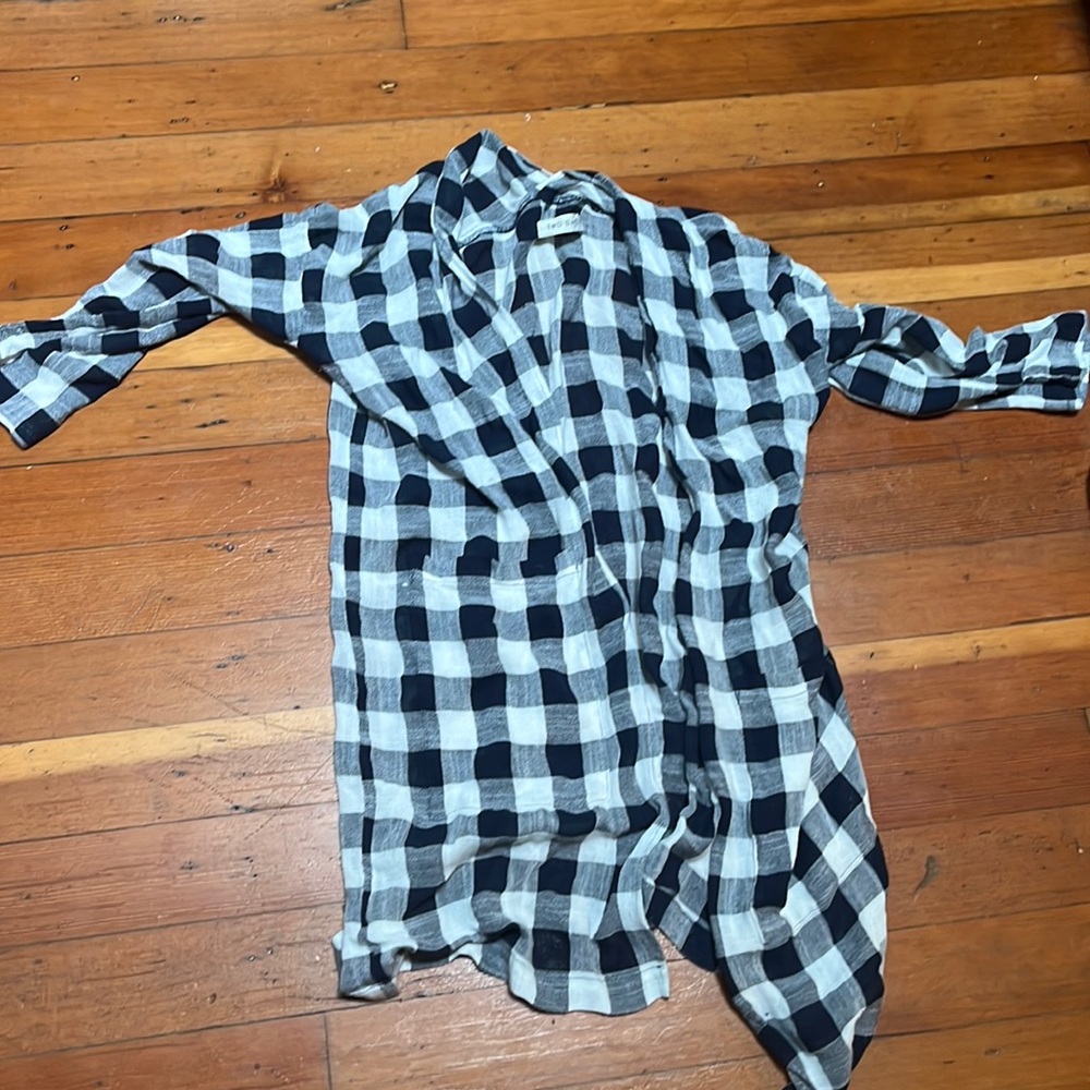 Mioko linen duster in navy gingham Two Days Off medium
